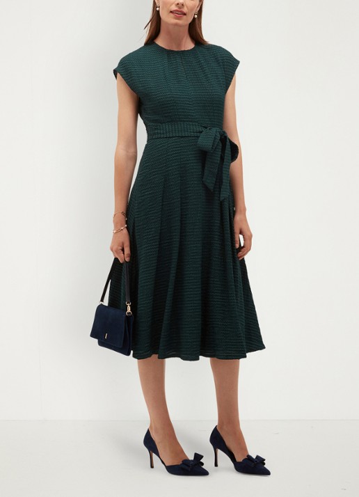 Hobbs Viviene midi jurk met strikceintuur - detail 5 donkergroen