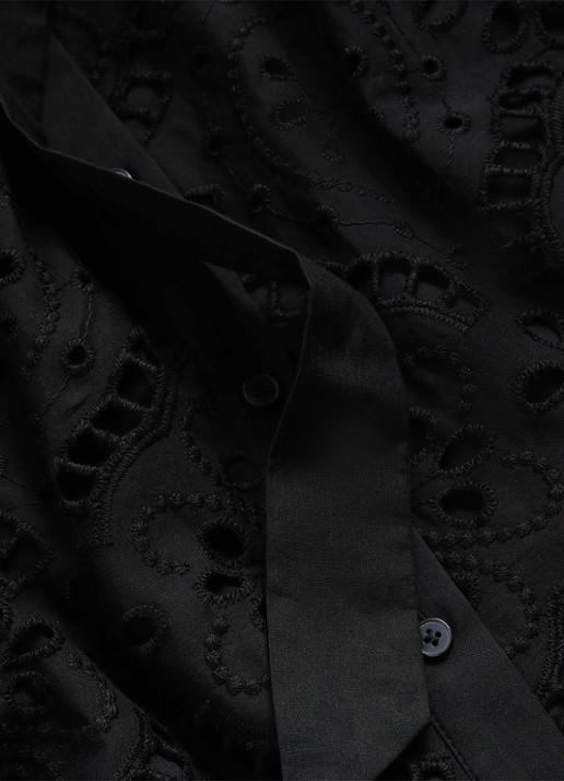 Hobbs Willa midi blousejurk met broderie en steekzakken - detail 4 zwart