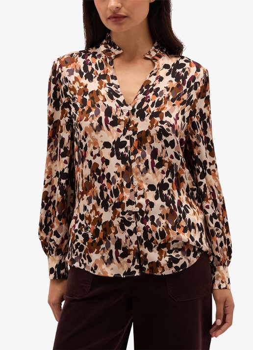 Hobbs Yasmina blouse met grafische print - voorkant 6 bruin