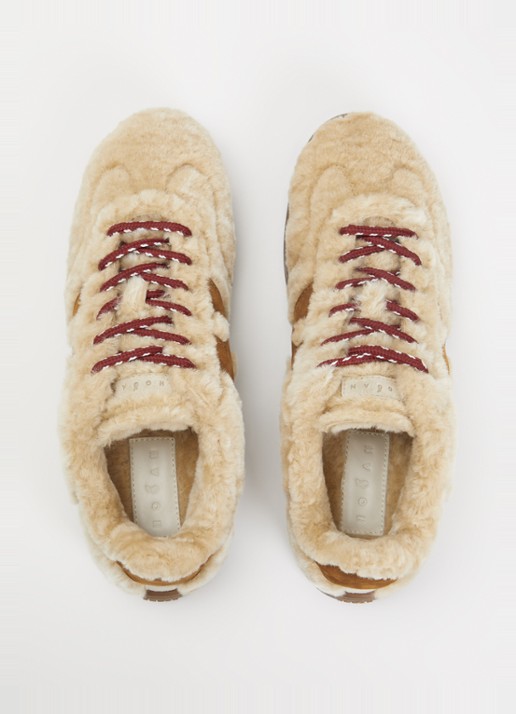 Hogan Cool Shearling sneaker van schapenvacht met details van nubuck - detail 2 beige