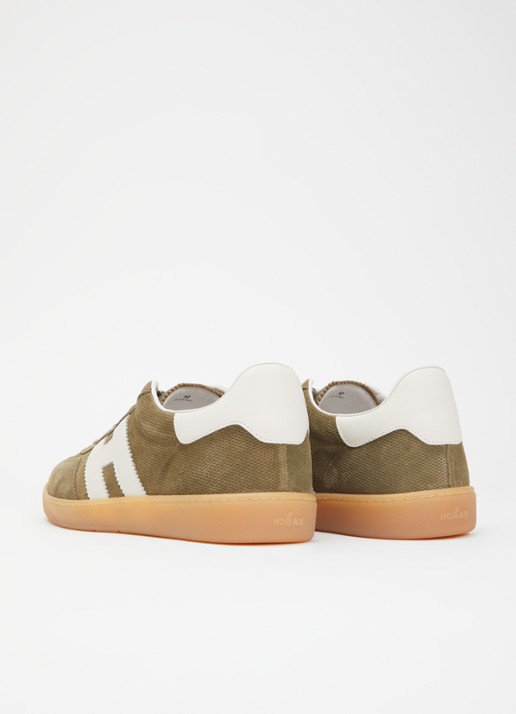 Hogan Cool sneaker van leer met suède details - achterkant mosgroen