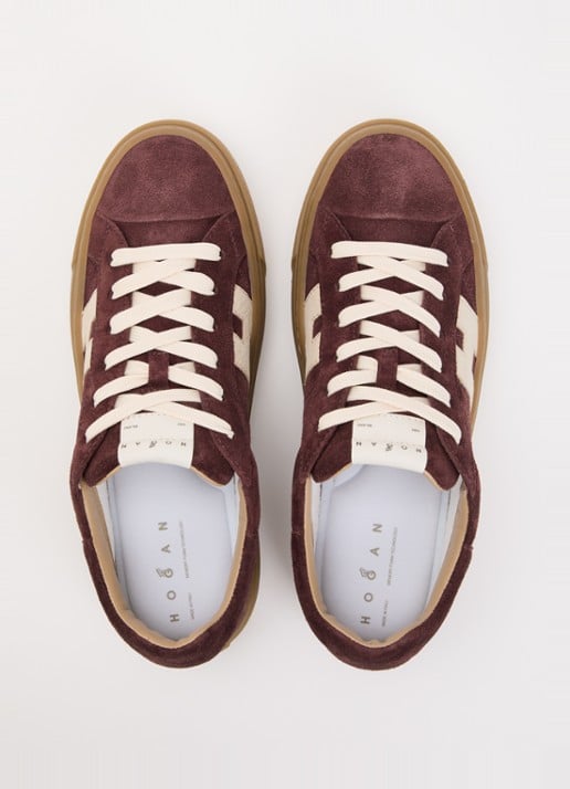 Hogan Crosswind H705 sneaker van suède met plateauzool - detail 4 bordeauxrood