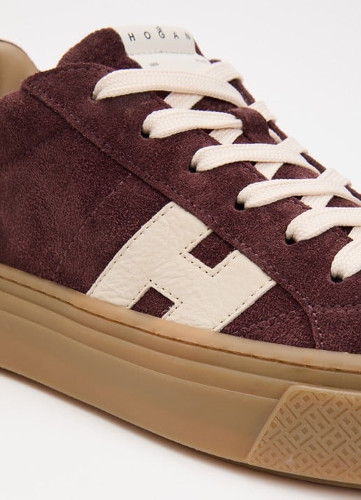Hogan Crosswind H705 sneaker van suède met plateauzool - detail 6 bordeauxrood