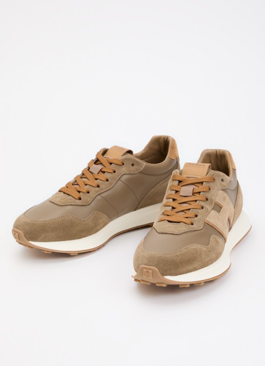 Hogan H601 sneaker van leer met details van suède - detail 2 lichtbruin