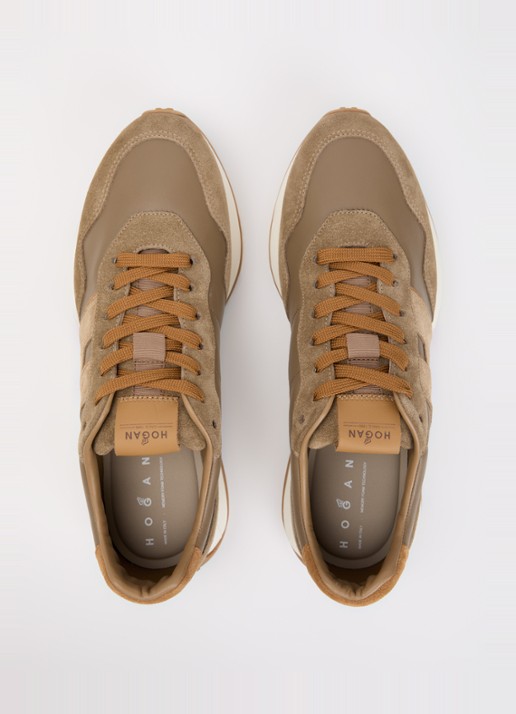 Hogan H601 sneaker van leer met details van suède - detail 3 lichtbruin