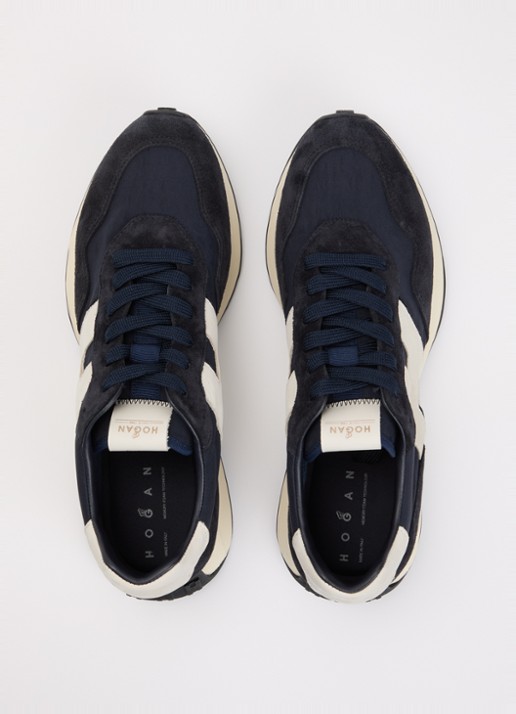 Hogan H601 sneaker van mesh met suède details - detail 3 donkerblauw