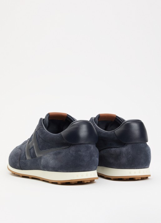 Hogan H699 Athletic sneaker van suède met details van leer - achterkant donkerblauw