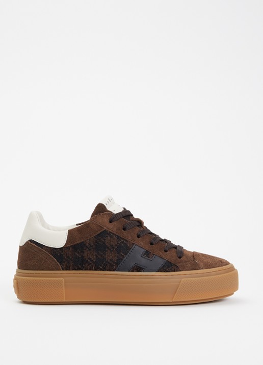 Hogan H705 sneaker van suède met plateauzool - voorkant 2 beige