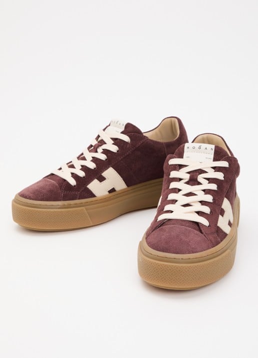 Hogan H705 sneaker van suède met plateauzool - detail 2 bordeauxrood