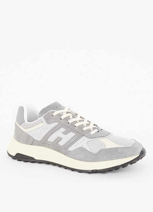 Hogan Hyperlight sneaker van leer met mesh details  - voorkant grijs
