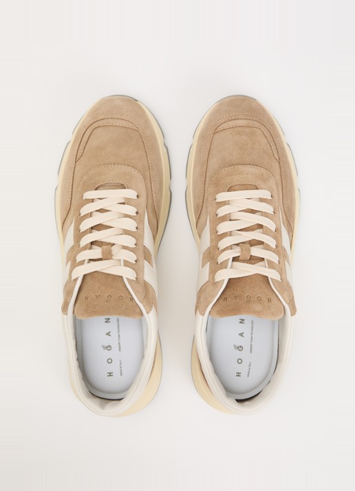 Hogan Hyperlight sneaker van suède met details van leer - detail 4 zand
