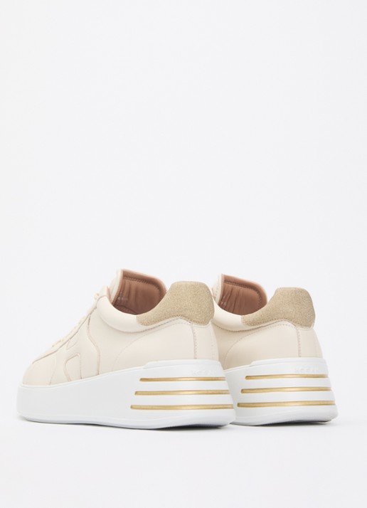 Hogan Rebel sneaker van leer met details van lurex - achterkant creme