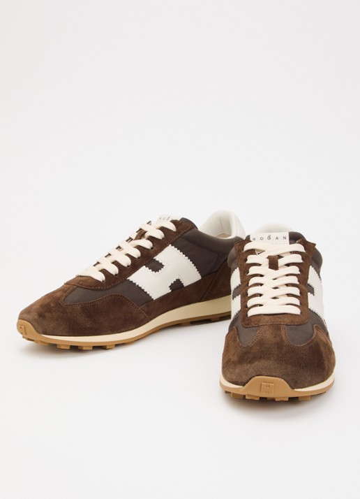 Hogan Sneaker met suède details - detail chocoladebruin