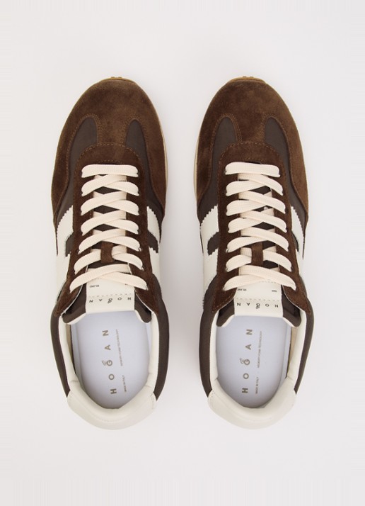 Hogan Sneaker met suède details - detail 2 chocoladebruin