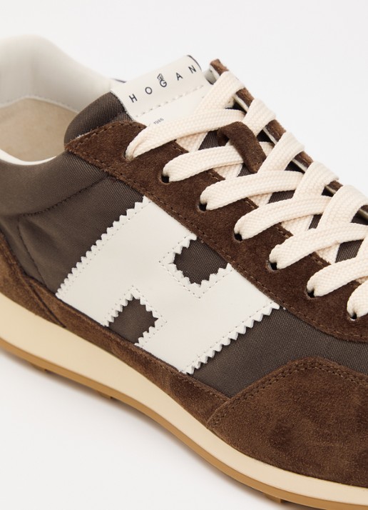 Hogan Sneaker met suède details - detail 4 chocoladebruin