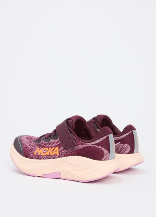 HOKA Rincon 4 hardloopschoen met gebreid bovenwerk en logo - achterkant 2 fuchsia