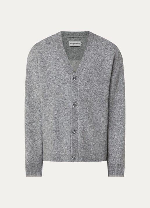 Hopeium Fijngebreid vest in alpaca wolblend met backprint - voorkant 2 grijs