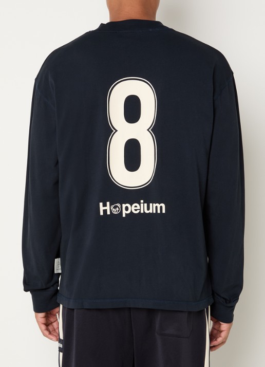 Hopeium Ghandi longsleeve met front- en backprint - detail donkerblauw