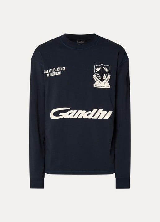 Hopeium Ghandi longsleeve met front- en backprint - voorkant 3 donkerblauw