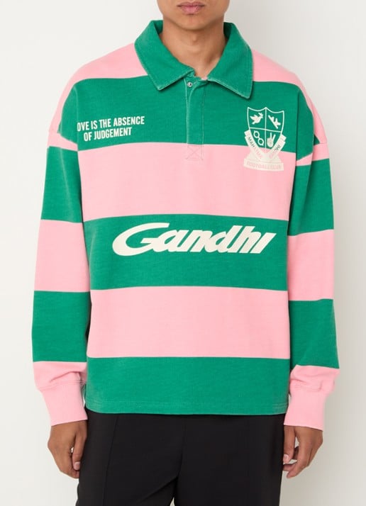 Hopeium Ghandi sweater met polokraag - detail 3 donkergroen
