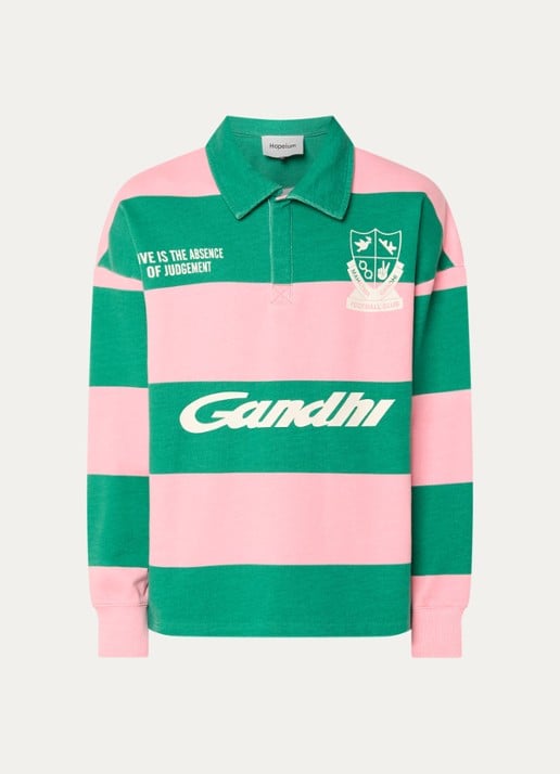 Hopeium Ghandi sweater met polokraag - voorkant donkergroen