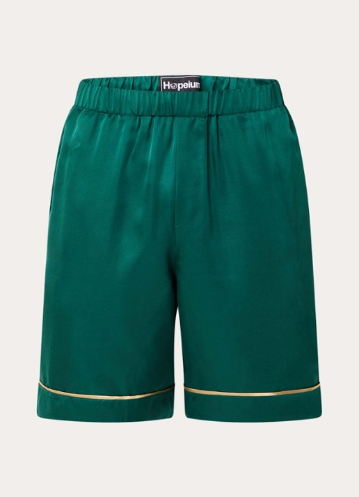 Hopeium Loose fit korte broek van zijde - voorkant donkergroen