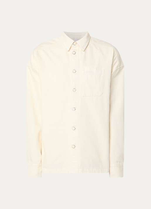 Hopeium Overshirt van denim met borstzak - voorkant 2 creme