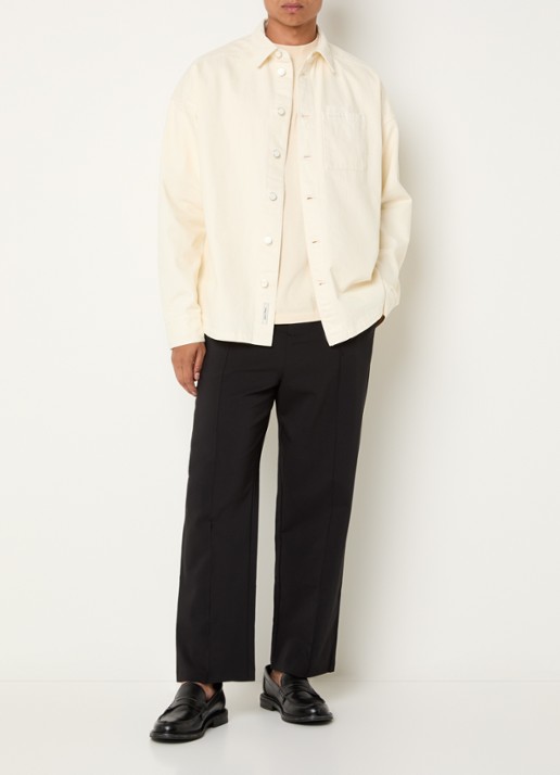 Hopeium Overshirt van denim met borstzak - voorkant 3 creme