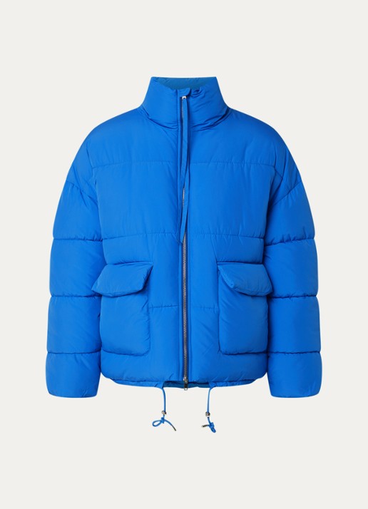 Hopeium Puffer jack met opstaande kraag - voorkant 2 kobaltblauw
