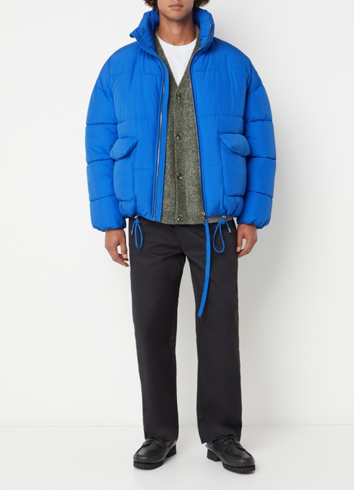 Hopeium Puffer jack met opstaande kraag - voorkant 3 kobaltblauw