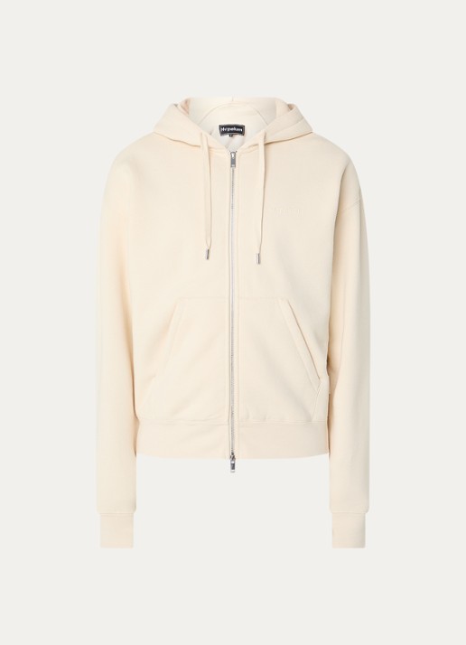 Hopeium Sweatvest met logo- en backprint - voorkant 4 creme