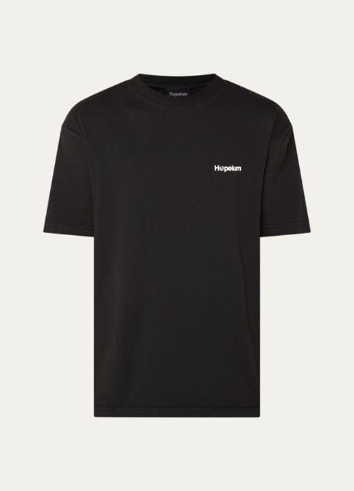 Hopeium T-shirt met logo- en backprint - voorkant 3 zwart