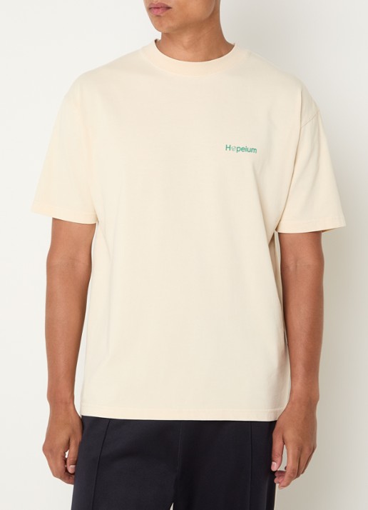 Hopeium T-shirt met logo- en backprint - achterkant 2 lichtgeel