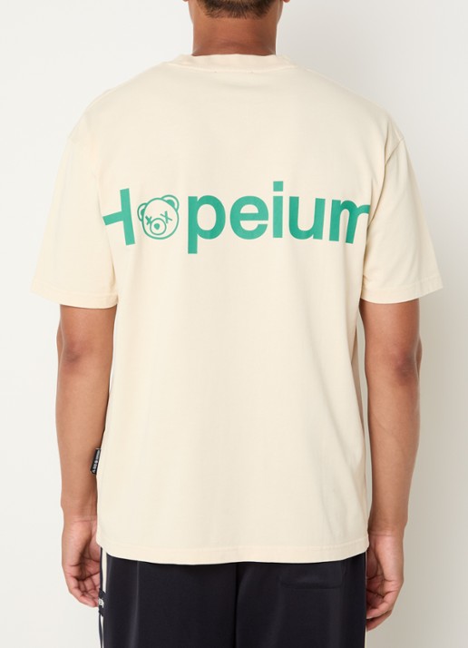 Hopeium T-shirt met logo- en backprint - detail lichtgeel