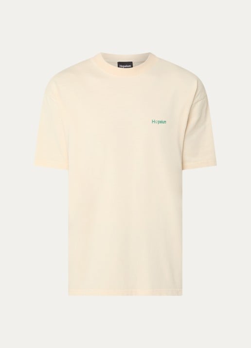 Hopeium T-shirt met logo- en backprint - voorkant 3 lichtgeel