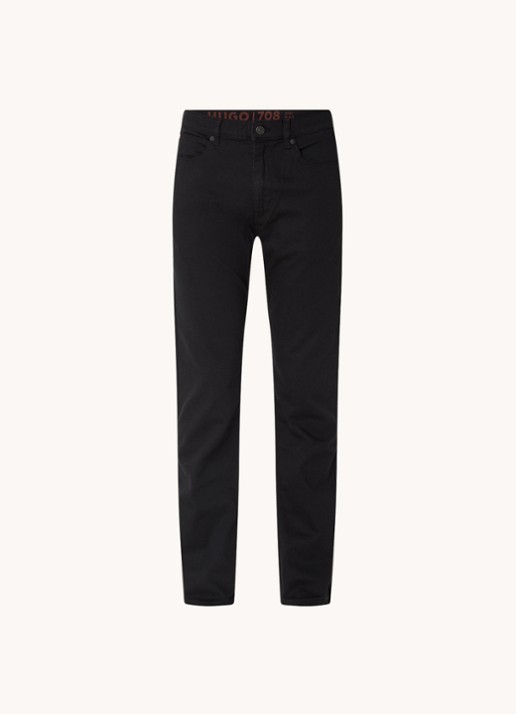 HUGO 708 Slim fit jeans met stretch  - voorkant zwart
