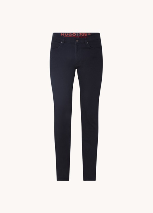HUGO 708 Slim fit jeans met stretch  - voorkant donkerblauw