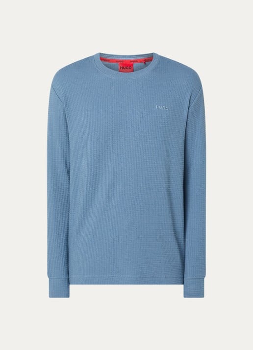 HUGO Austin pyjamatop met logo - voorkant 3 staalblauw