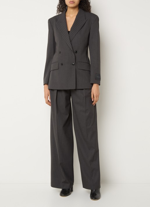 HUGO Azenia double-breasted blazer met krijtstreep - voorkant 4 antraciet
