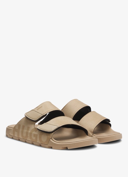 HUGO Badslipper met logo - voorkant 5 beige