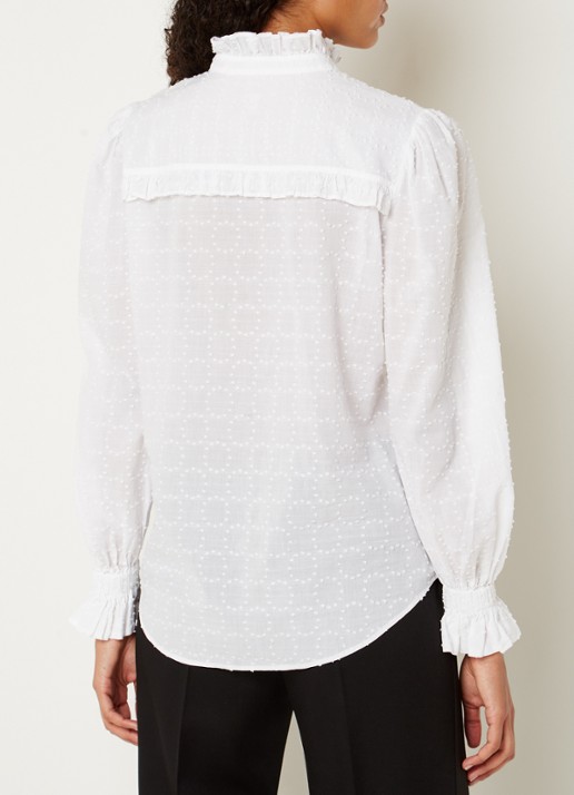 HUGO BOSS Bellina blouse met structuur en smockwerk - achterkant wit