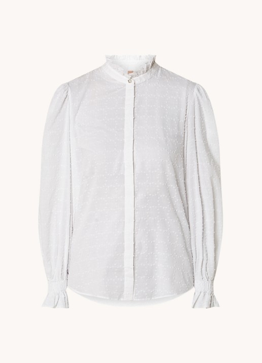 HUGO BOSS Bellina blouse met structuur en smockwerk - voorkant 3 wit