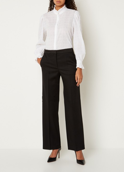 HUGO BOSS Bellina blouse met structuur en smockwerk - voorkant 5 wit