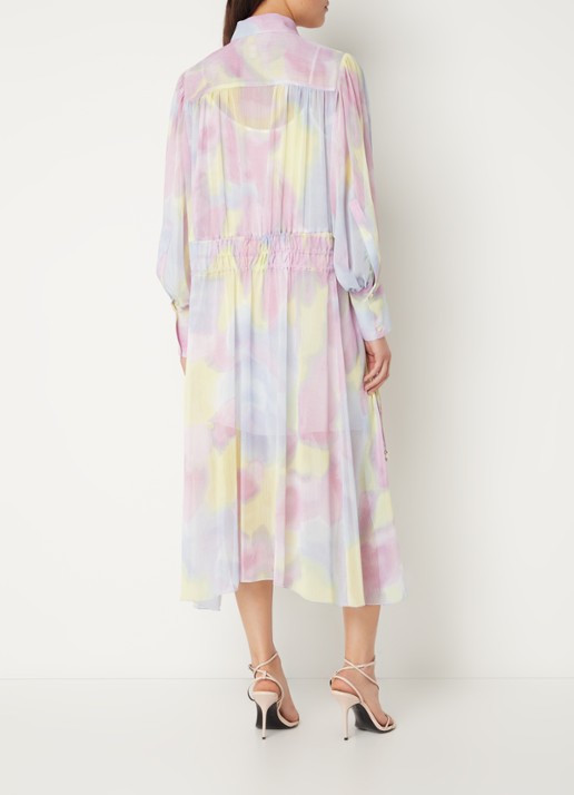 HUGO BOSS Dileola midi blousejurk met tie-dye dessin - achterkant 4 lila