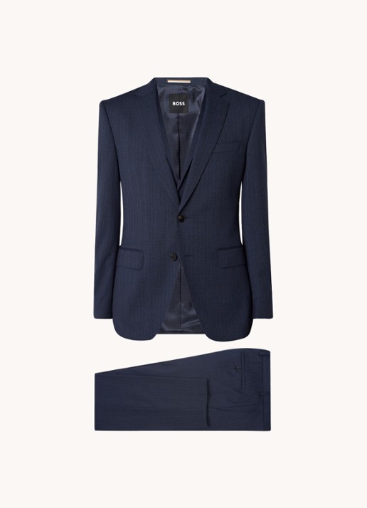 HUGO BOSS H-Huge slim fit 3-delig pak van wol met klepzakken  - voorkant 2 donkerblauw