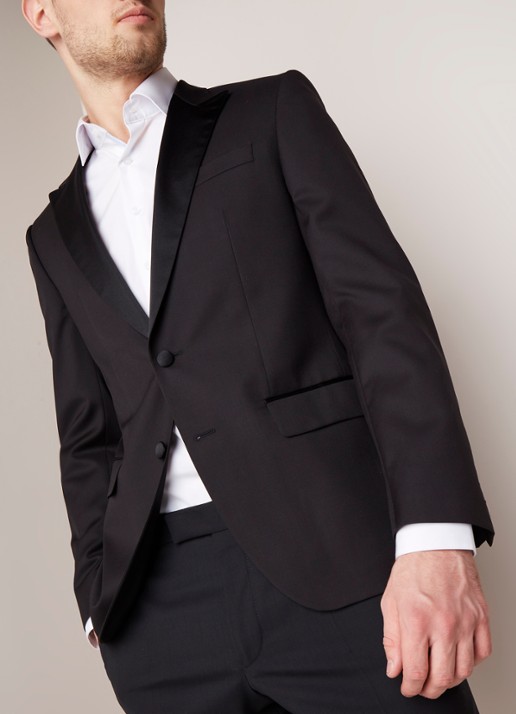 HUGO BOSS Halwod regular fit colbert met revers van satijn - detail 2 zwart