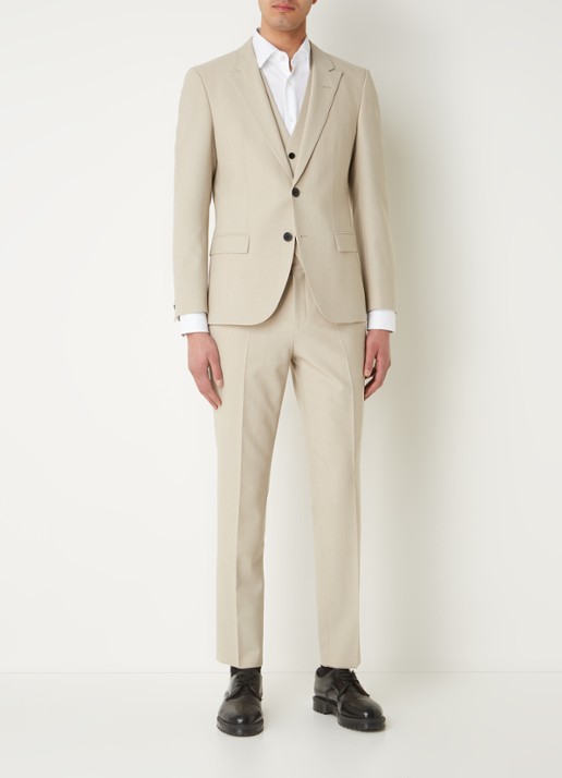 HUGO BOSS Henry slim fit 3-delig pak in scheerwolblend - detail 7 beige