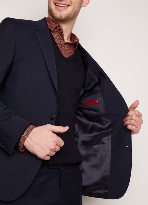 HUGO BOSS Henry slim fit colbert van wol - detail 5 donkerblauw