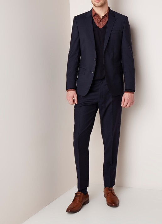 HUGO BOSS Henry slim fit colbert van wol - voorkant 3 donkerblauw