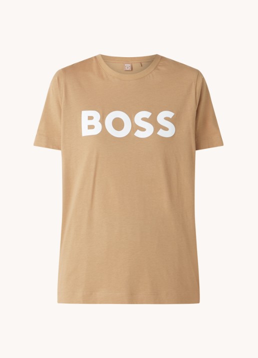 HUGO BOSS nte T-shirt met logoprint - voorkant camel